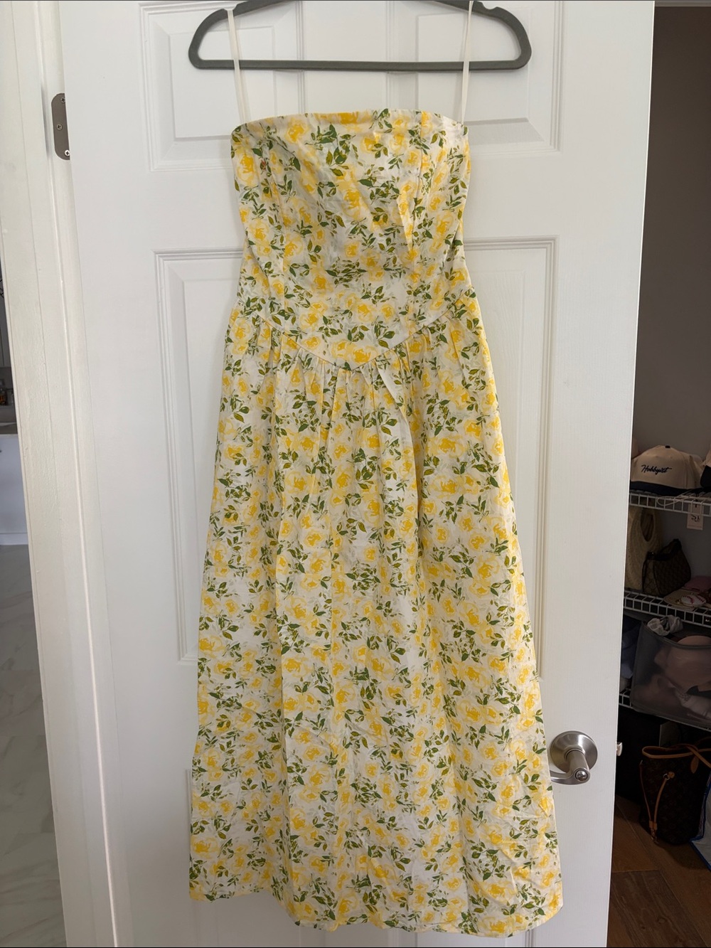 Strapless Yellow & Green Floral Midi Dress- Band of The Free XS